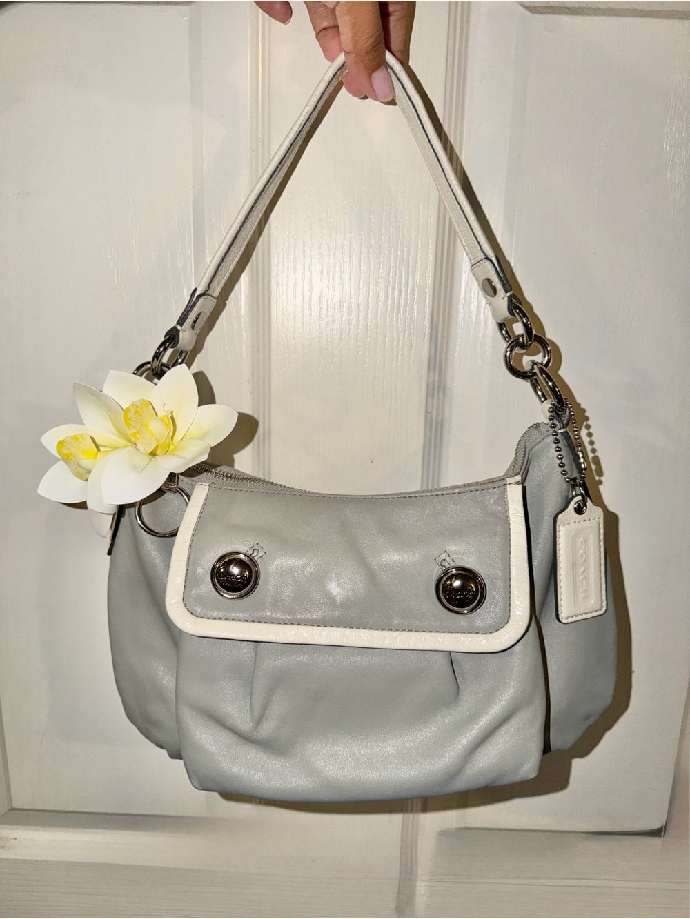 Coach Light Gray Shoulder Bag with White Trim